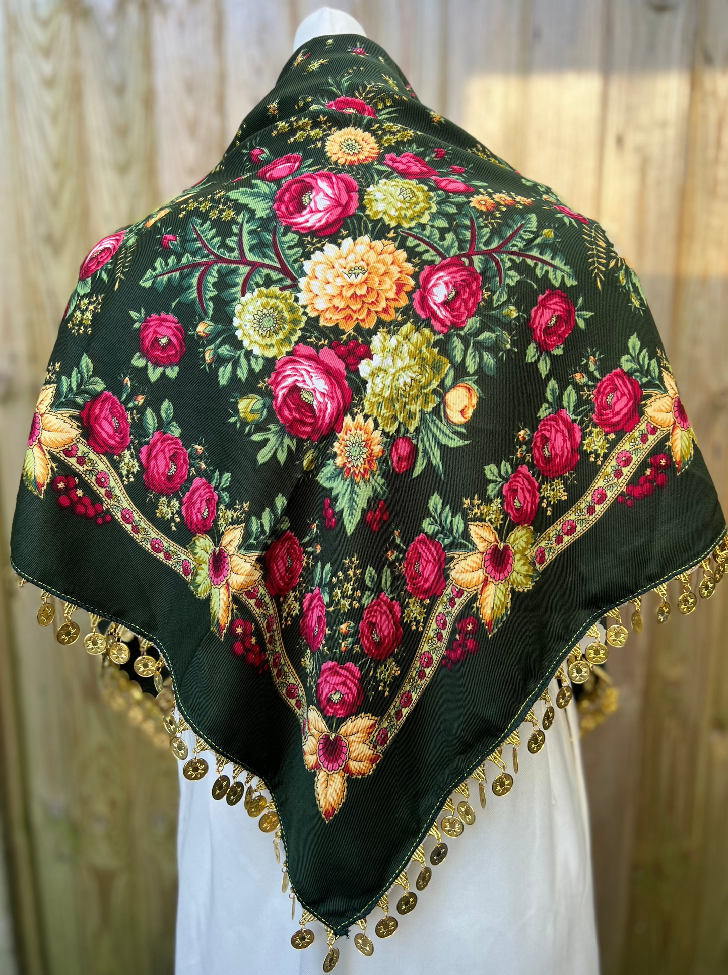 Women's Floral Keffiyeh With Gold in Khaki