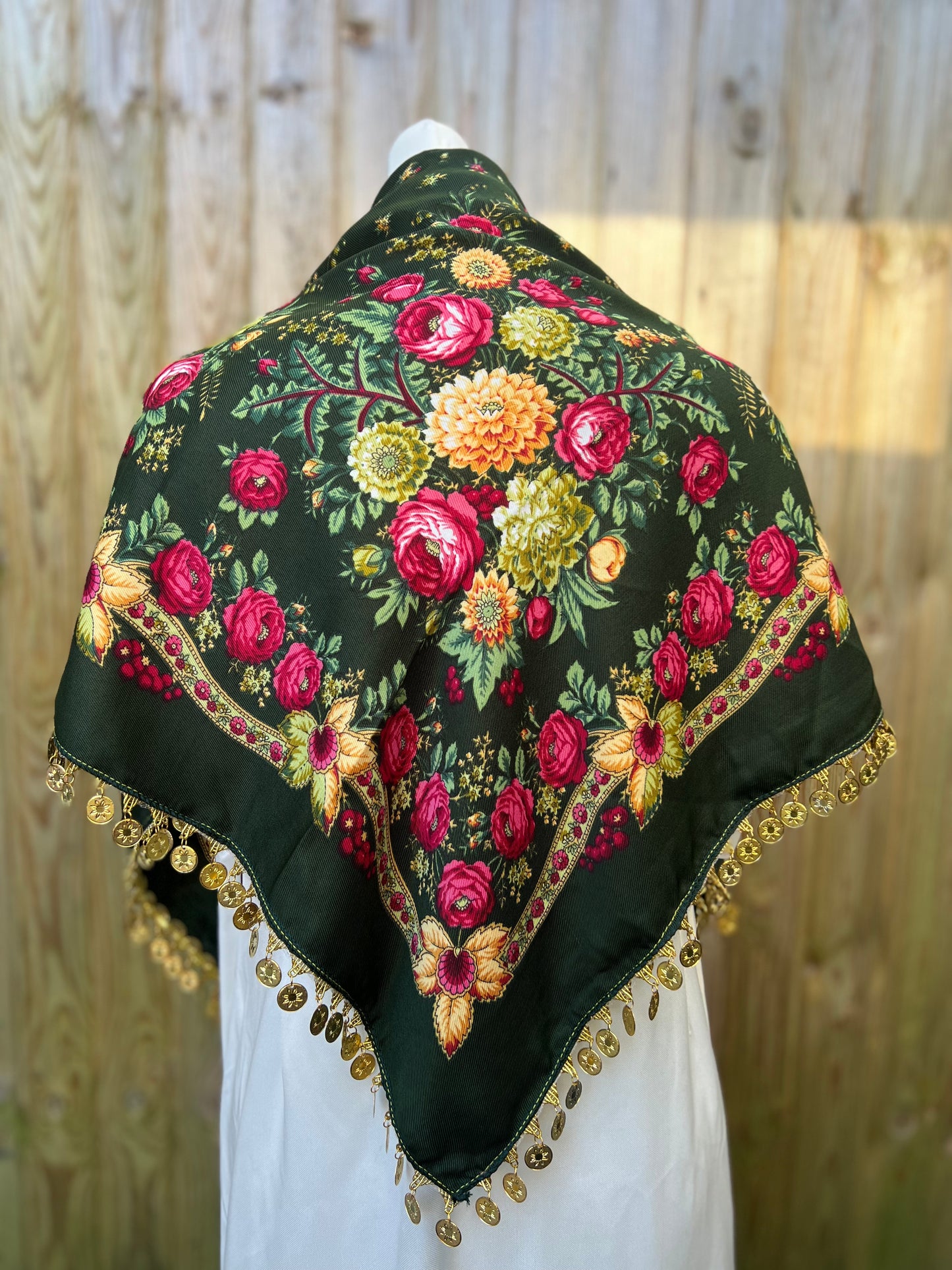 Women's Floral Keffiyeh With Gold in Khaki