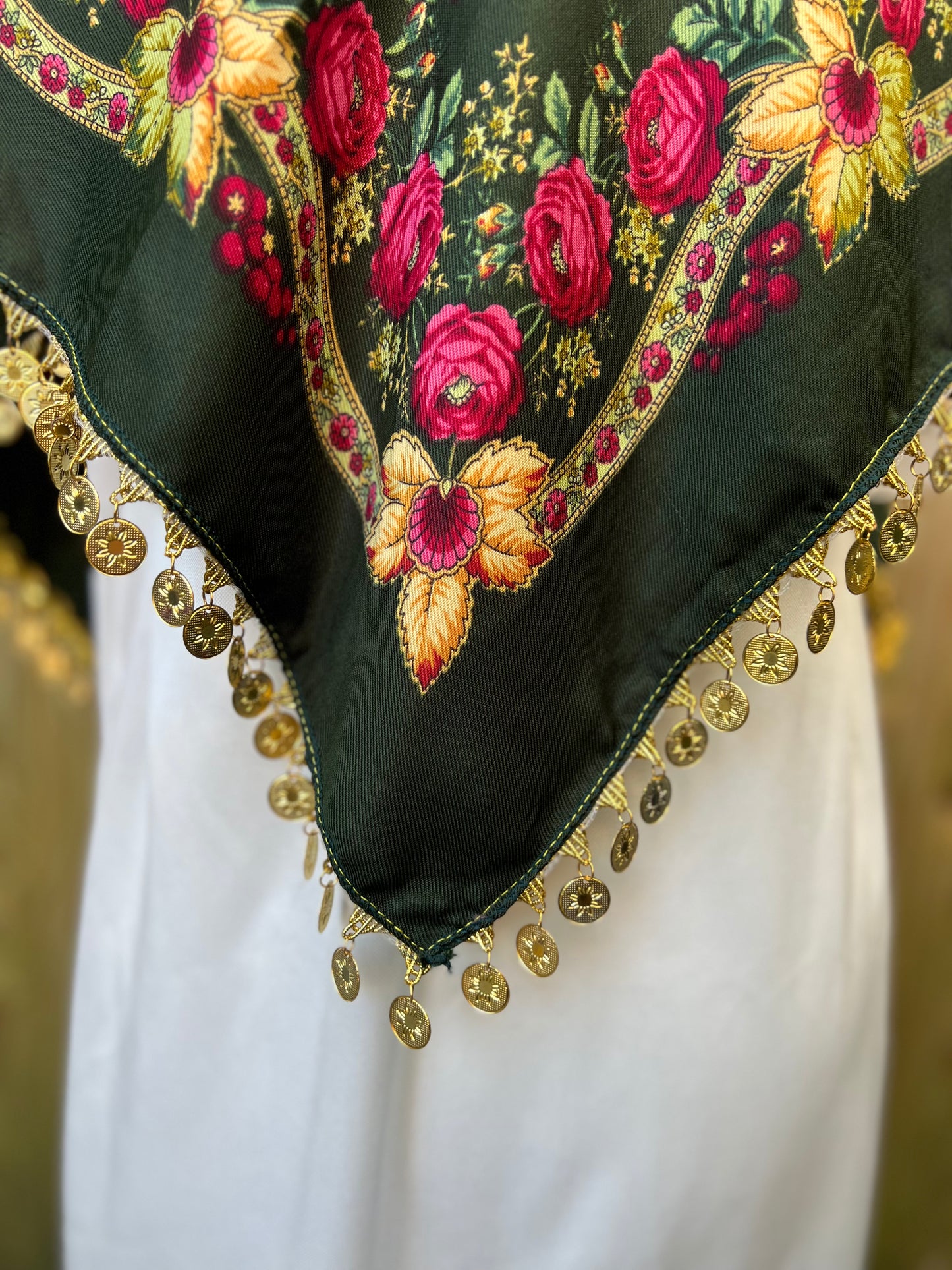 Women's Floral Keffiyeh With Gold in Khaki