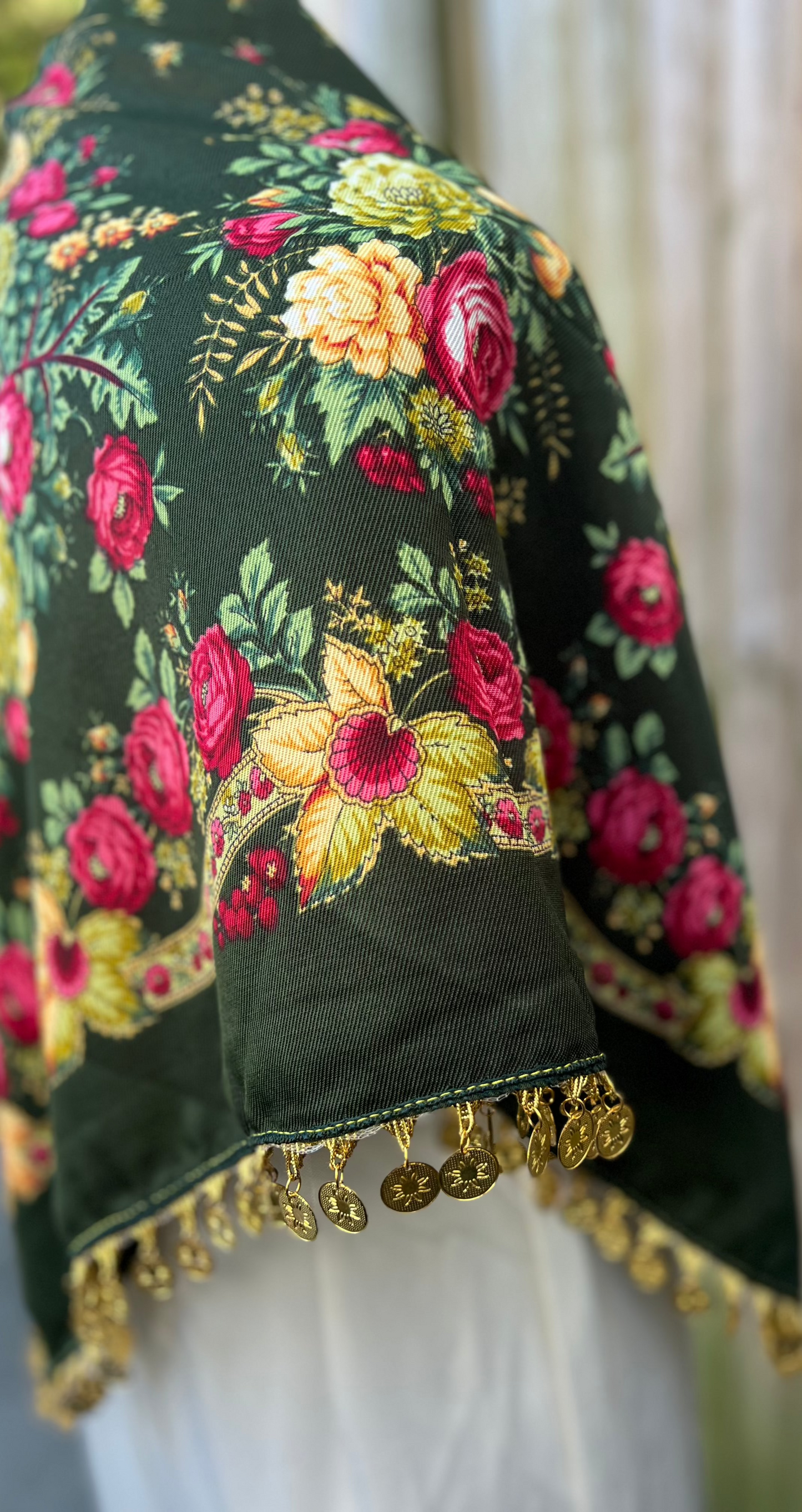 Women's Floral Keffiyeh With Gold in Khaki
