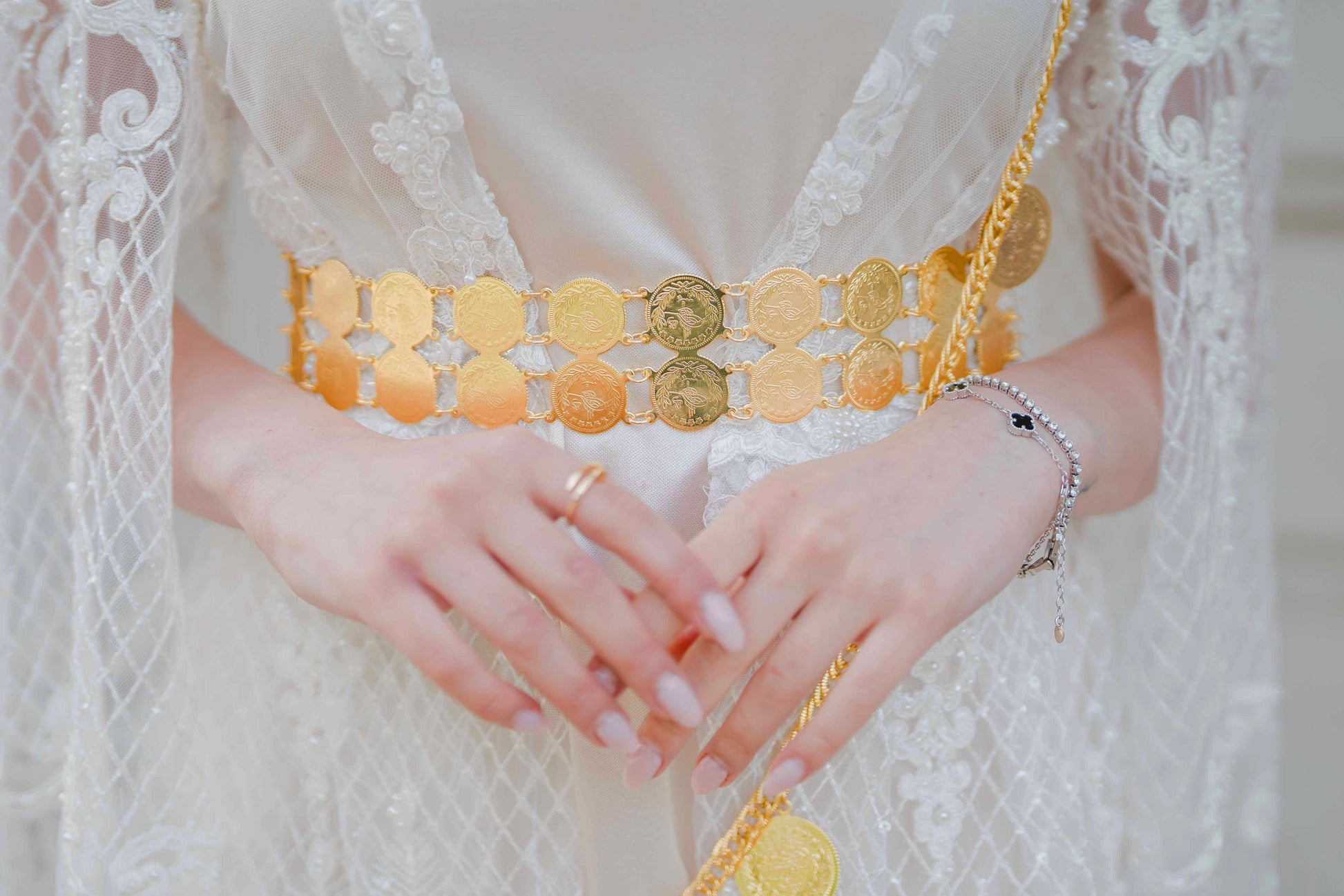 Simple Gold Beaded Belt Yard Golden Pearl Indian Net Sari,Sexy